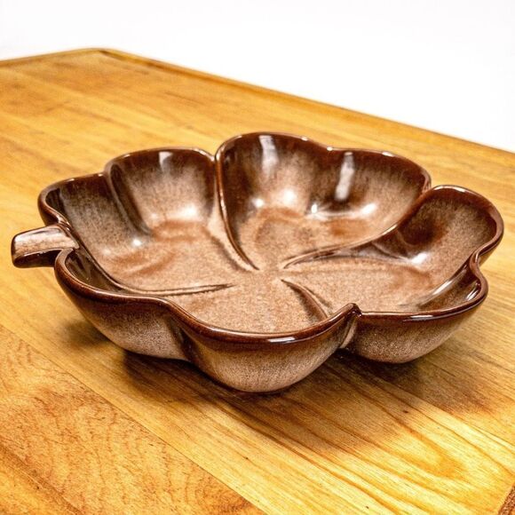 VTG Frankoma Plainsman Brown Satin Four Leaf Clover Ceramic Candy Dish - Picture 2 of 7